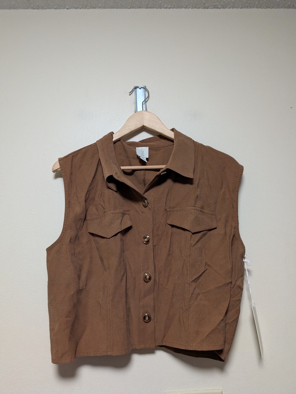 Joie Brown Utility Vest Large Rayon Button Front NWT Safari Minimalist